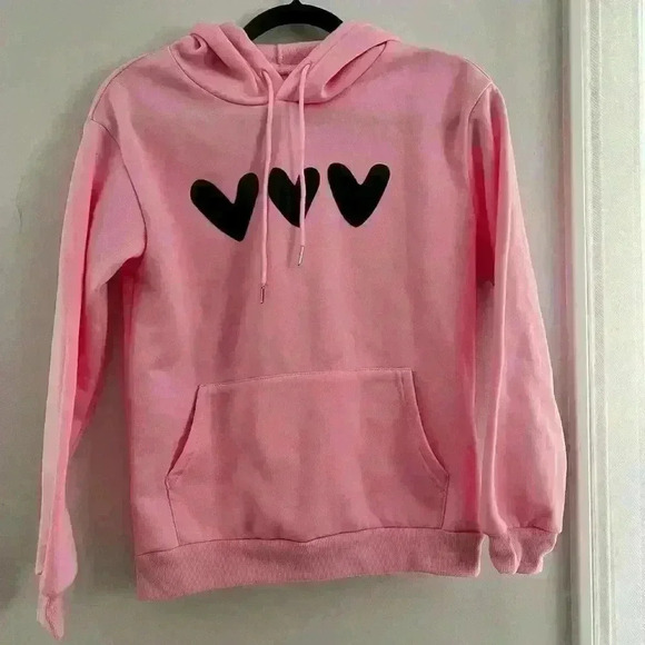 Pink Heart Print Sweatshirt Hoodie Pullover - Picture 1 of 3